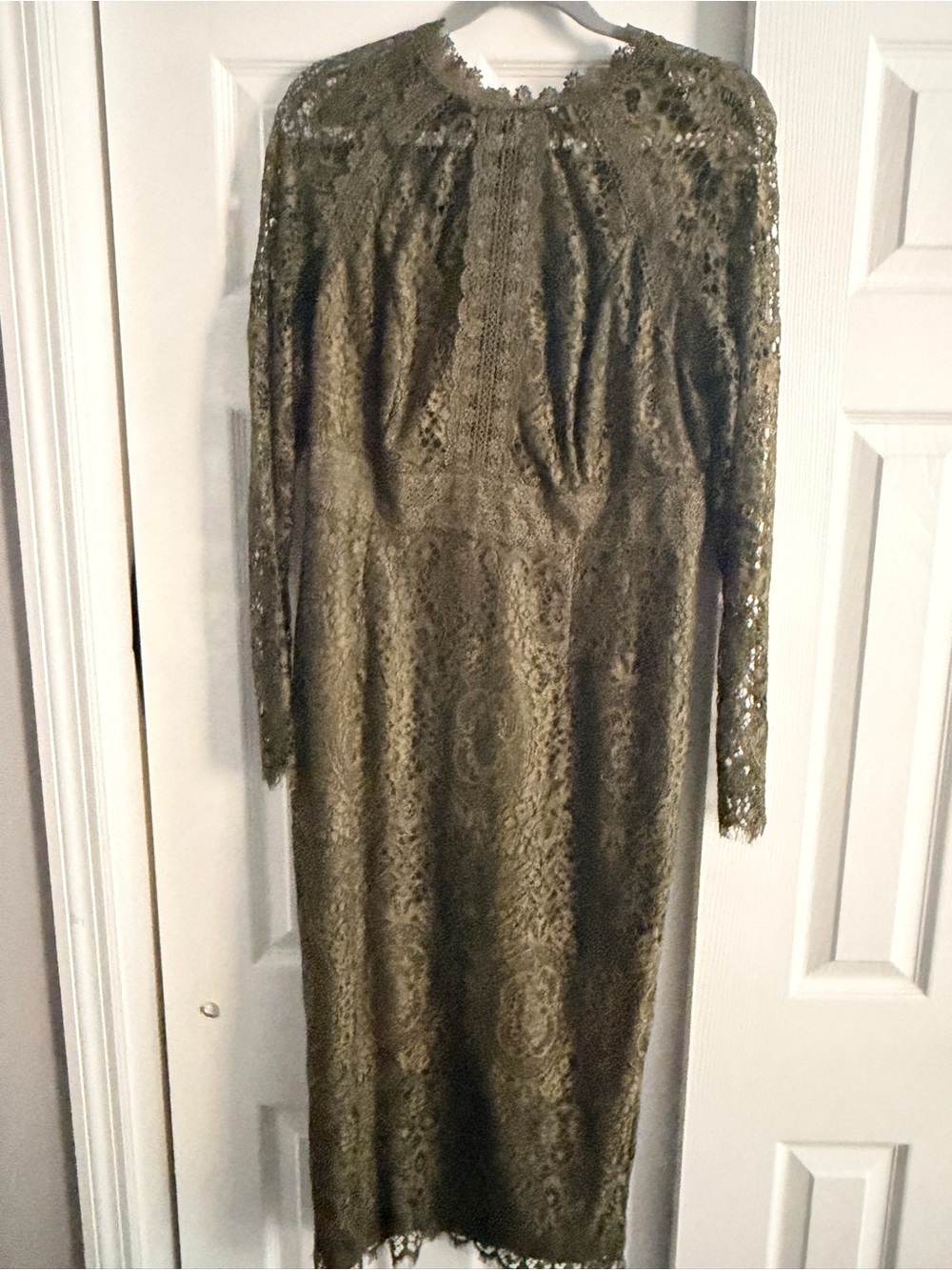 ASOS Olive Green Lace Long Sleeve Midi Dress